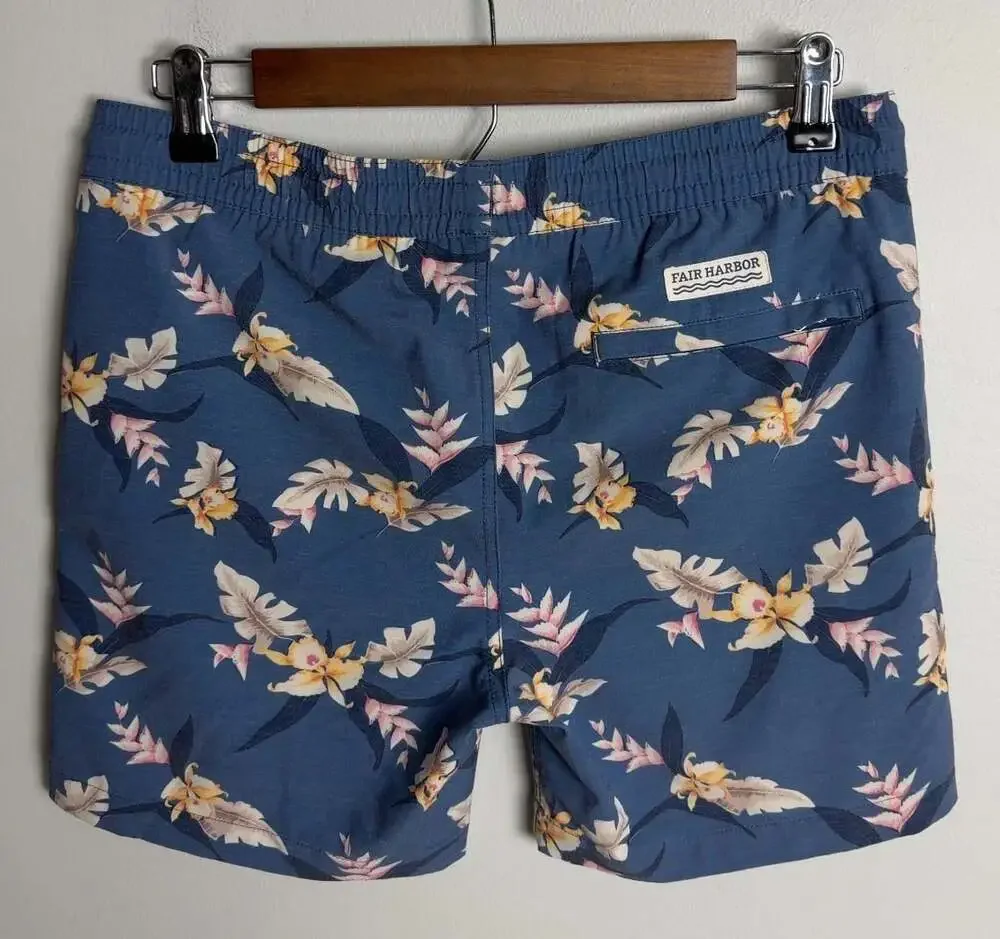 Fair Harbor Swim Trunks Size Large Blue Floral Tropical Twilight Men’s